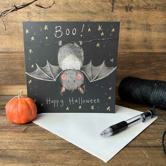 halloween kaart alex clark - happy halloween - vleermuis | mullerwenskaarten