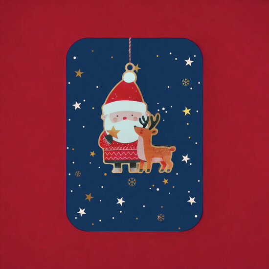 luxe kerstkaart met houten kerstboom hanger - kerstman| mullerwenskaarten