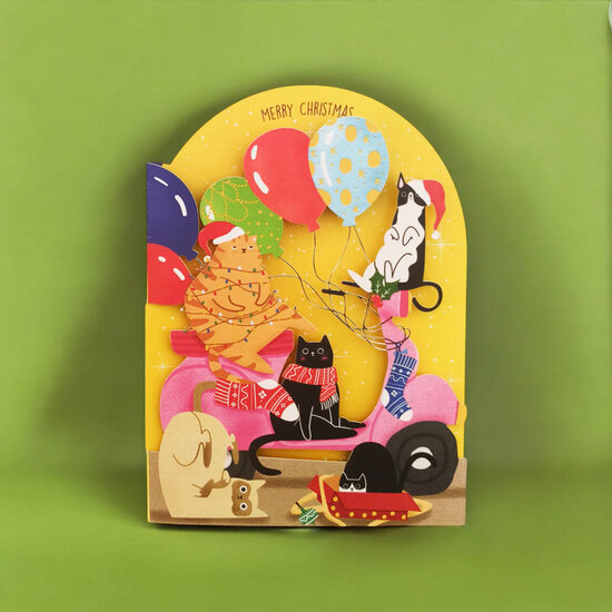 lasergesneden kerstkaart - merry christmas - kerstkatten | Muller wenskaarten