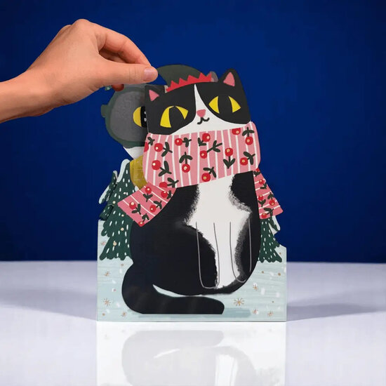 lasergesneden kerstkaart met bewegende ogen - Aww! So Cute! - kerstkat | muller wenskaarten
