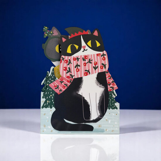 lasergesneden kerstkaart met bewegende ogen - Aww! So Cute! - kerstkat