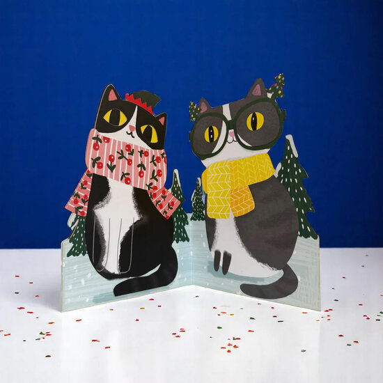 lasergesneden kerstkaart met bewegende ogen - Aww! So Cute! - kerstkat
