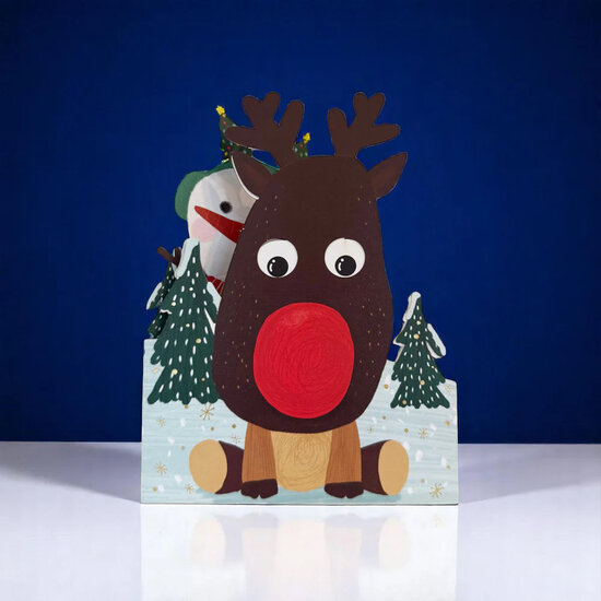lasergesneden kerstkaart met bewegende ogen - Aww! So Cute! - rendier