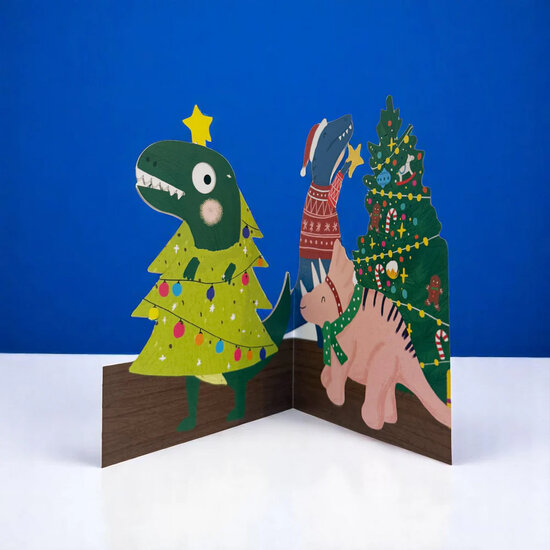 lasergesneden kerstkaart met bewegende ogen - Aww! So Cute! - dinosaurus