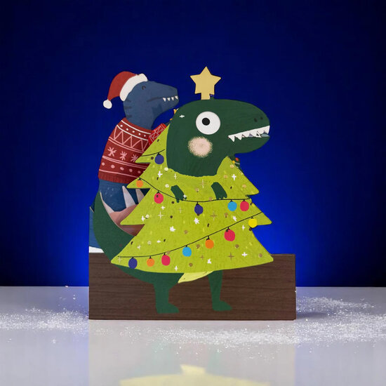 lasergesneden kerstkaart met bewegende ogen - Aww! So Cute! - dinosaurus
