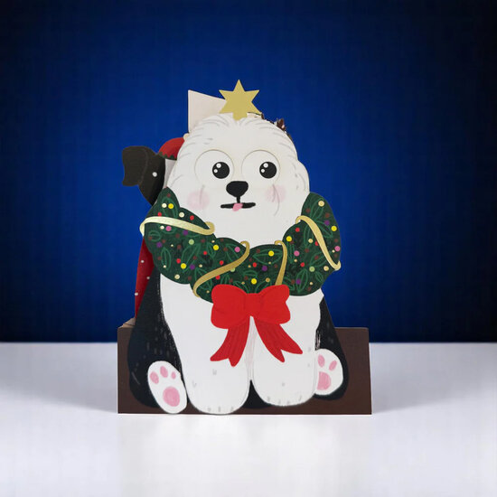 lasergesneden kerstkaart met bewegende ogen - Aww! So Cute! - hond