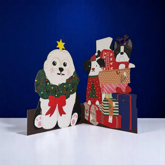 lasergesneden kerstkaart met bewegende ogen - Aww! So Cute! - hond