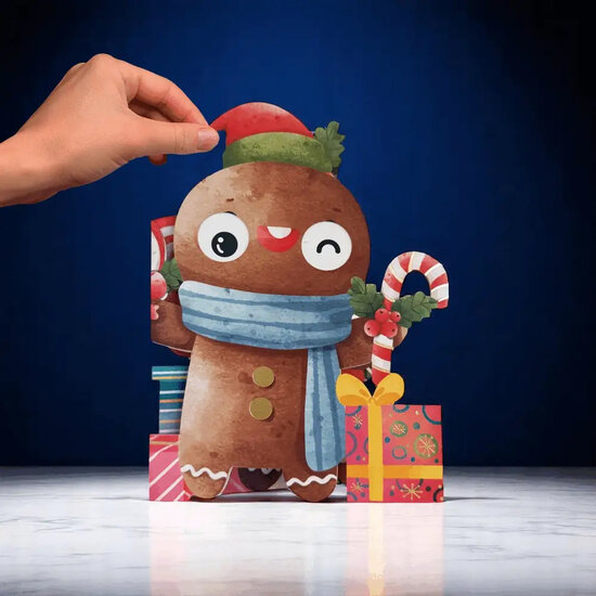 lasergesneden kerstkaart met bewegende ogen - Aww! So Cute! - peperkoekmannetje -2 | muller wenskaarten