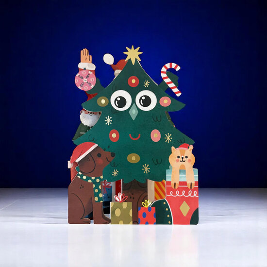 lasergesneden kerstkaart met bewegende ogen - Aww! So Cute! - kerstboom | muller wenskaarten