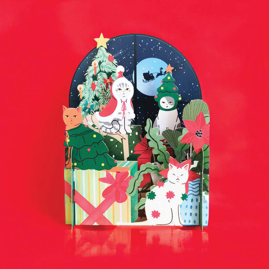 3d pop-up kerstkaart miniature greetings - kerstkatten | mullerwenskaarten