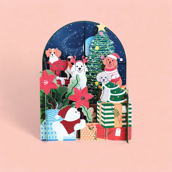 3d pop-up kerstkaart miniature greetings - honden | mullerwenskaarten
