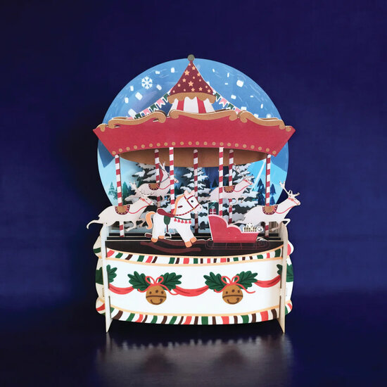 3d pop-up kerstkaart miniature greetings - draaimolen | mullerwenskaarten