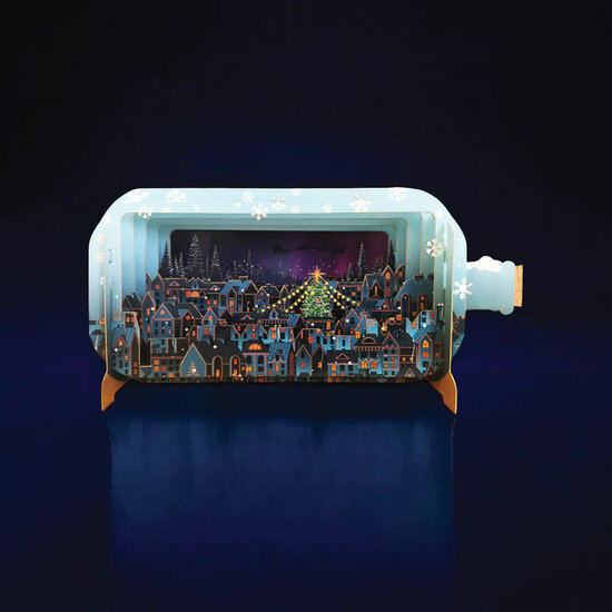 3D pop up kerstkaart - message in a bottle - kerstnacht | mullerwenskaarten