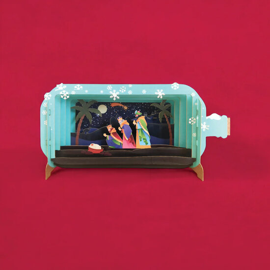 3D pop up christelijke kerstkaart - message in a bottle - 3 koningen | mullerwenskaarten