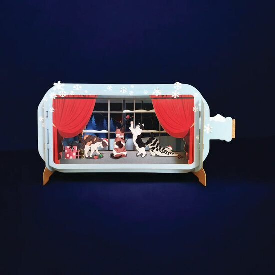3D pop up kerstkaart - message in a bottle - katten | mullerwenskaarten