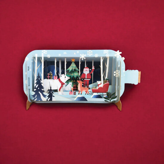 3D pop up kerstkaart - message in a bottle - kerstman | mullerwenskaarten