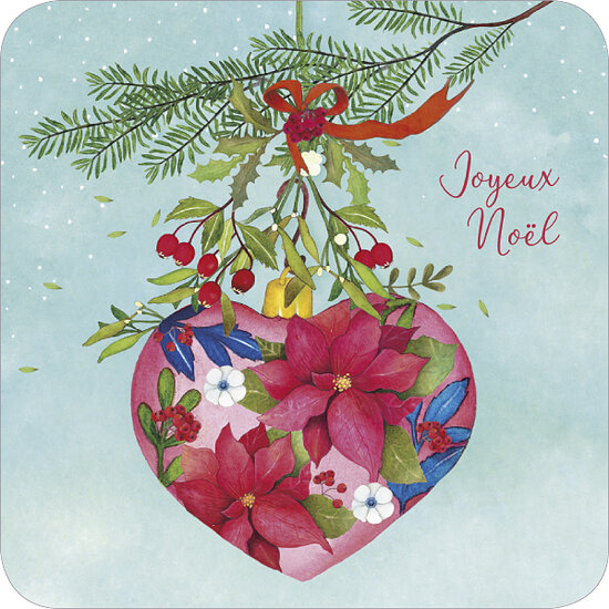 vierkante kerstansichtkaart met envelop Mila - Joyeux No&euml;l - kersthart | muller wenskaarten