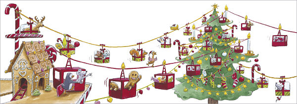 uitklapbare kerstkaart cache-cache - kabelbaanslinger