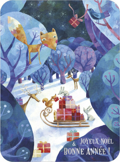 kerst ansichtkaart Aur&eacute;lie Blanz - Joyeux No&euml;l &amp; Bonne Ann&eacute;e - slee | mullerwenskaarten