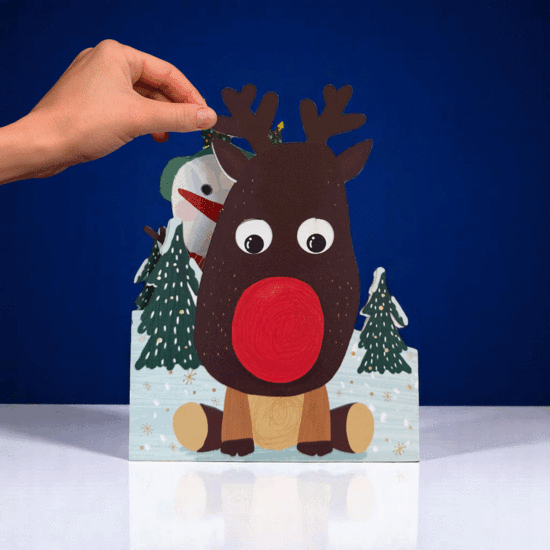 lasergesneden kerstkaart met bewegende ogen - Aww! So Cute! - rendier