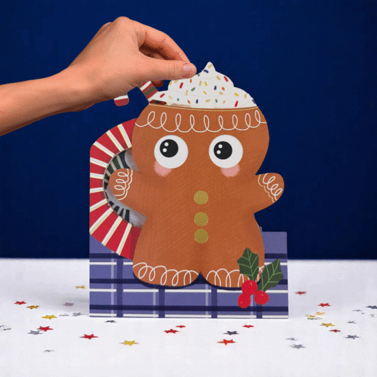 lasergesneden kerstkaart met bewegende ogen - Aww! So Cute! - peperkoekmannetje