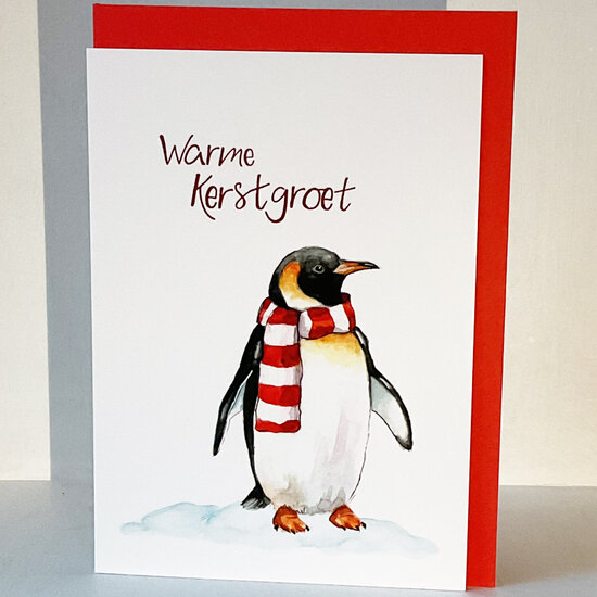 8 kerstkaarten Christa Mulder - warme kerstgroet - pinguin | muller wenskaarten | online kaarten bestellen