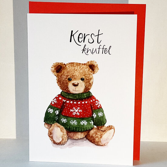 8 kerstkaarten Christa Mulder - kerstknuffel - beer | muller wenskaarten | online kaarten bestellen