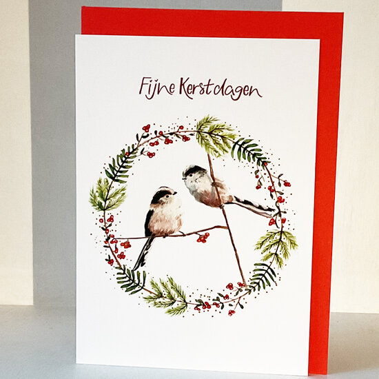 8 kerstkaarten Christa Mulder - fijne kerstdagen - vogels, meesjes | muller wenskaarten | online kaarten bestellen