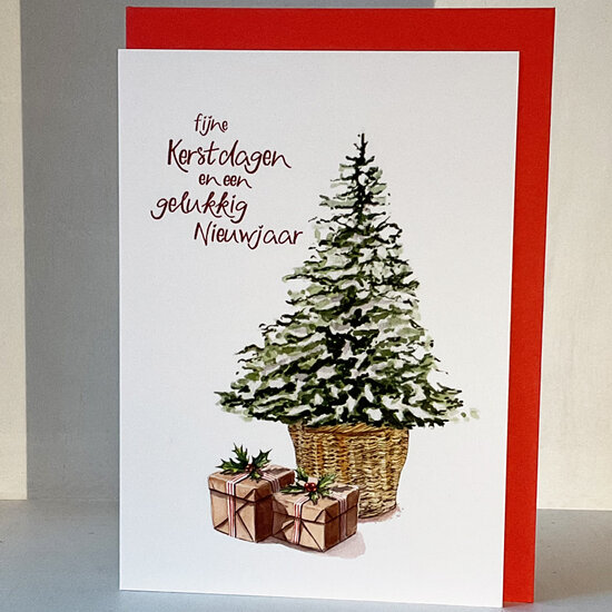 8 kerstkaarten Christa Mulder - fijne kerstdagen en een gelukkig nieuwjaar - kerstboom  | muller wenskaarten | online kaarten b