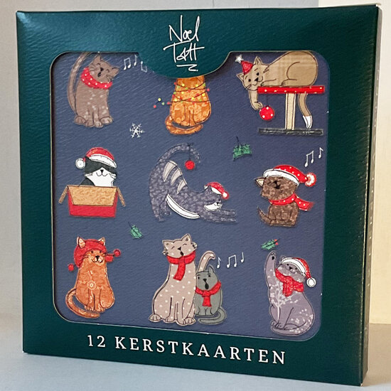 12 kerstkaarten noel tatt - prettige kerstdagen en een gelukkig nieuwjaar - katten