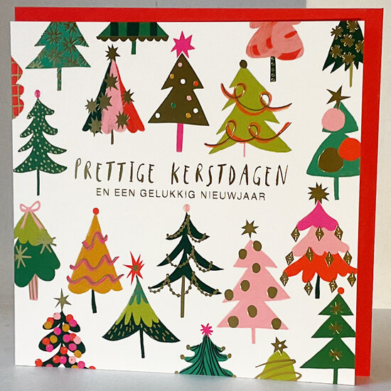 8 kerstkaarten Clare Maddicott - prettige kerstdagen en een gelukkig nieuwjaar - kerstbomen | muller wenskaarten | online kaart