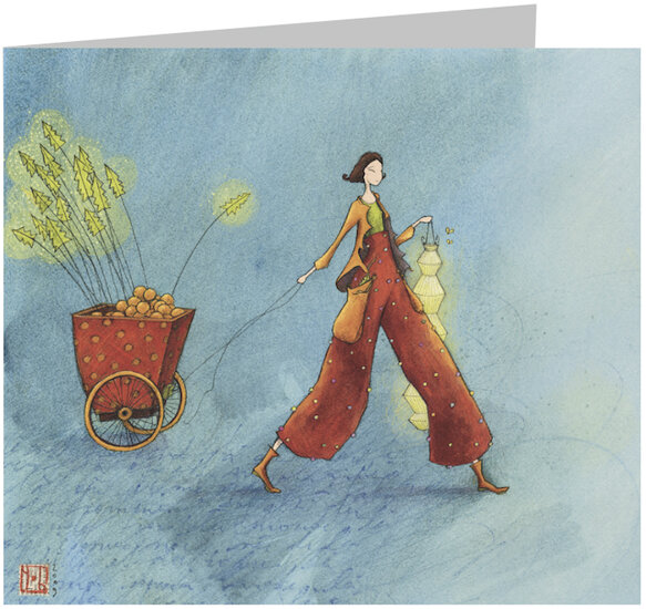 luxe kerstkaart ga&euml;lle boissonnard - wagentje | muller wenskaarten