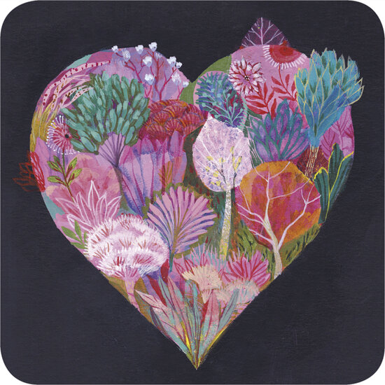 vierkante ansichtkaart met envelop van izou - hart roze-zwart | mullerwenskaarten