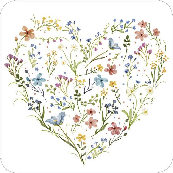 vierkante ansichtkaart met envelop van Rosie Hilyer - bloemenhart | mullerwenskaarten