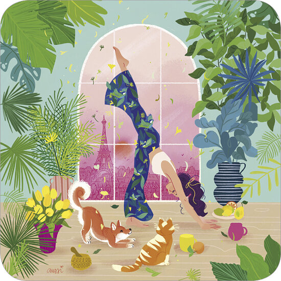 vierkante ansichtkaart met envelop van Audrey Bussi - yoga | mullerwenskaarten