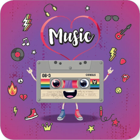 vierkante ansichtkaart met envelop van R&eacute;my Tornior - music cassettebandje | mullerwenskaarten