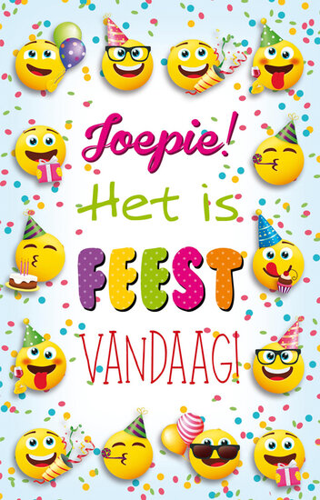 felicitatiekaart - joepie het is feest vandaag - smiley | muller wenskaarten