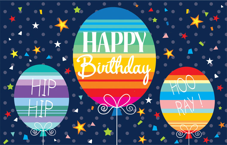 verjaardagskaart - happy birthday hooray - ballonnen
