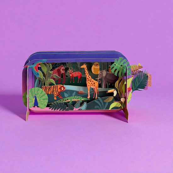 3D pop up wenskaart  - message in a bottle - dieren in de jungle | mullerwenskaarten