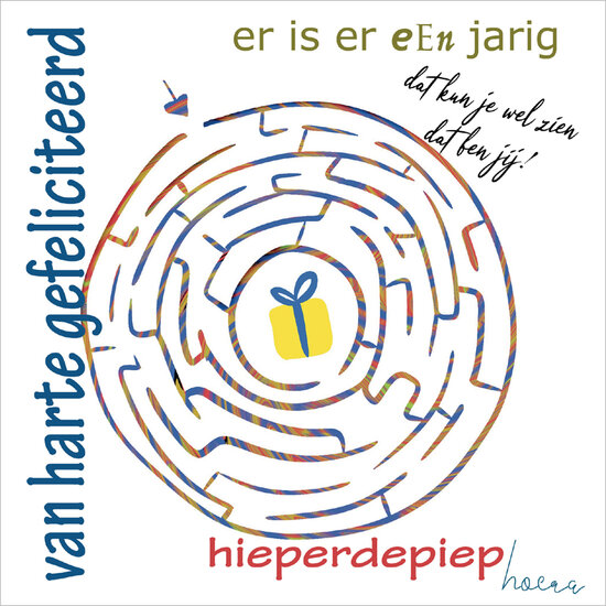 verjaardagskaart - er is er een jarig - doolhof | muller wenskaarten