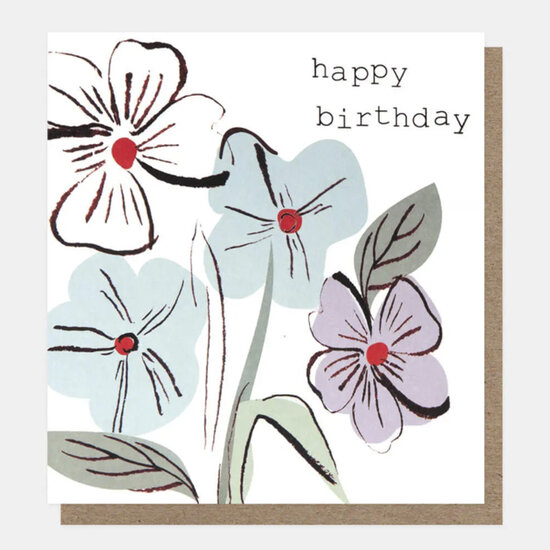 verjaardagskaart caroline gardner - happy birthday - blauwe en lila bloemen|Muller wenskaarten