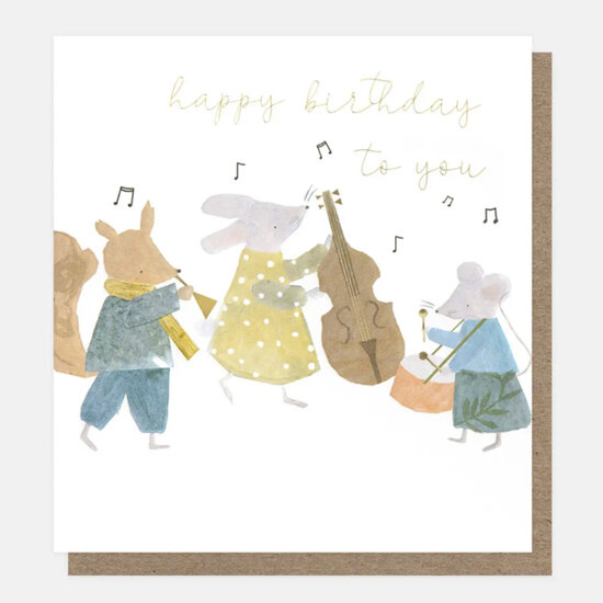 verjaardagskaart caroline gardner - happy birhtday to you - muziekband van dieren