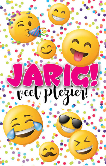 verjaardagskaart - jarig veel plezier - emoticons | muller wenskaarten