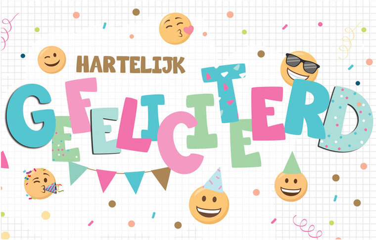 felicitatiekaart - hartelijk gefeliciteerd - emoticons | muller wenskaarten