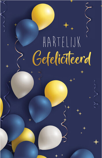felicitatiekaart - hartelijk gefeliciteerd - ballonnen donkerblauw| muller wenskaarten