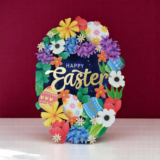 lasergesneden paaskaart - happy easter - ei met bloemen| muller wenskaarten