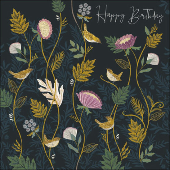 verjaardagskaart woodmansterne - happy birthday - bloemen blauw | muller wenskaarten