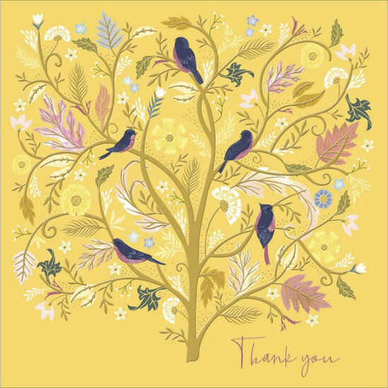 wenskaart woodmansterne - thank you - boom met vogels | muller wenskaarten
