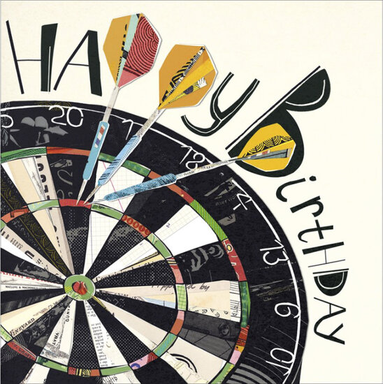 verjaardagskaart woodmansterne - happy birthday - dartbord | muller wenskaarten