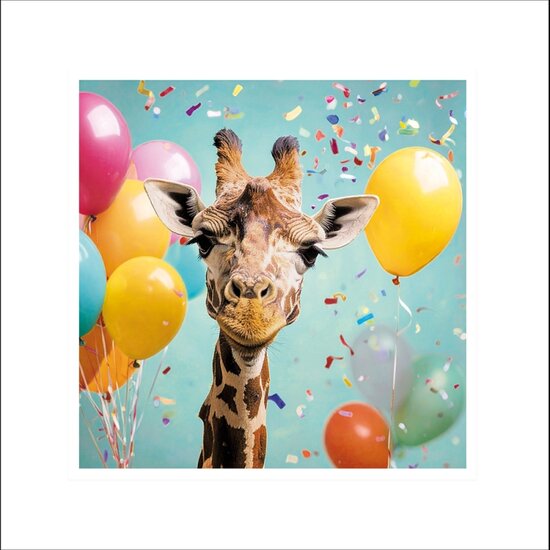 felicitatiekaart woodmansterne - giraffe met ballonnen| muller wenskaarten